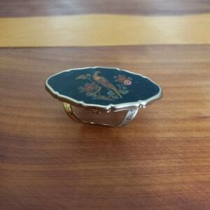 Stratton England Lipview Mirrored Floral Pheasant Black Enameled Lipstip Holder